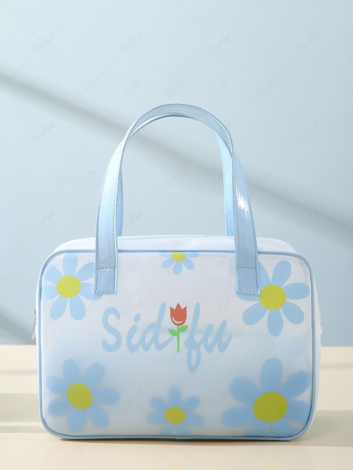 Online Women's Fashion Daily Travel Letter Butterfly Floral Pattern Semi-sheer PVC Clear Storage Makeup Cosmetic Wash Toiletry Bag  