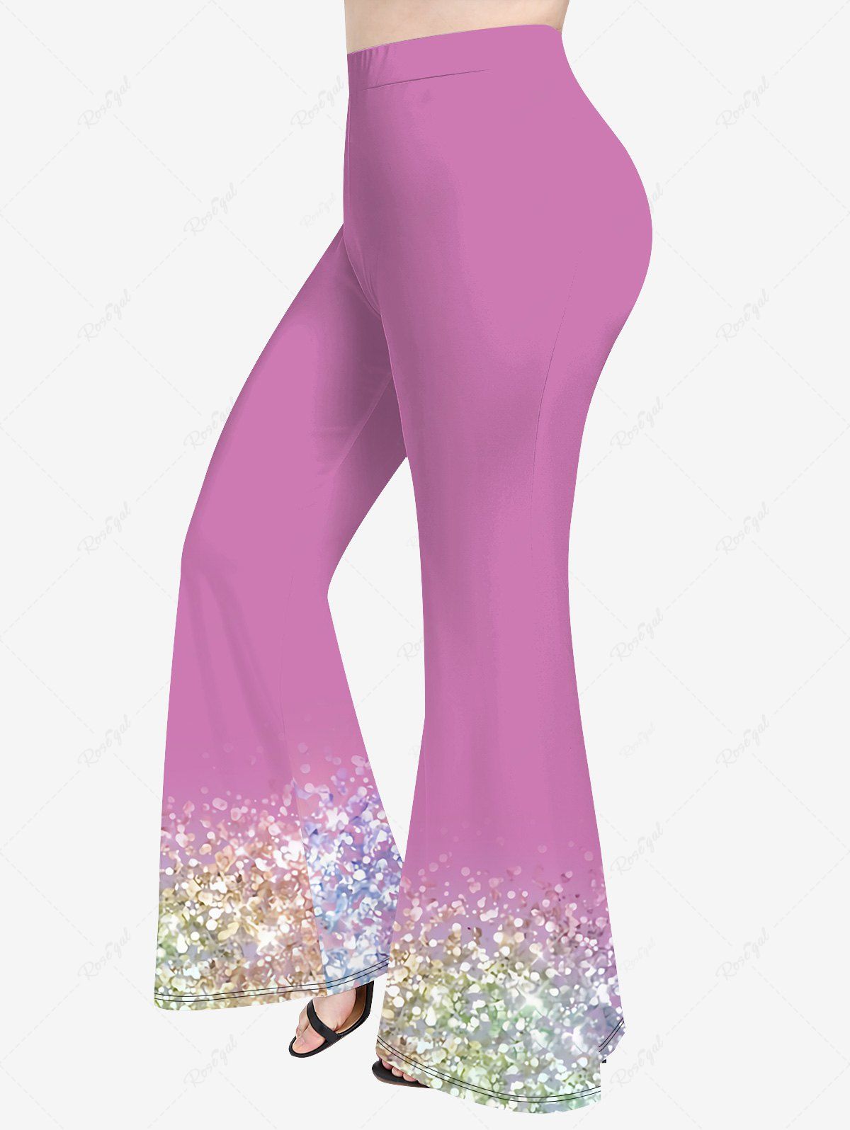 Store Plus Size Sparkling Sequin 3D Print Flare Pants  