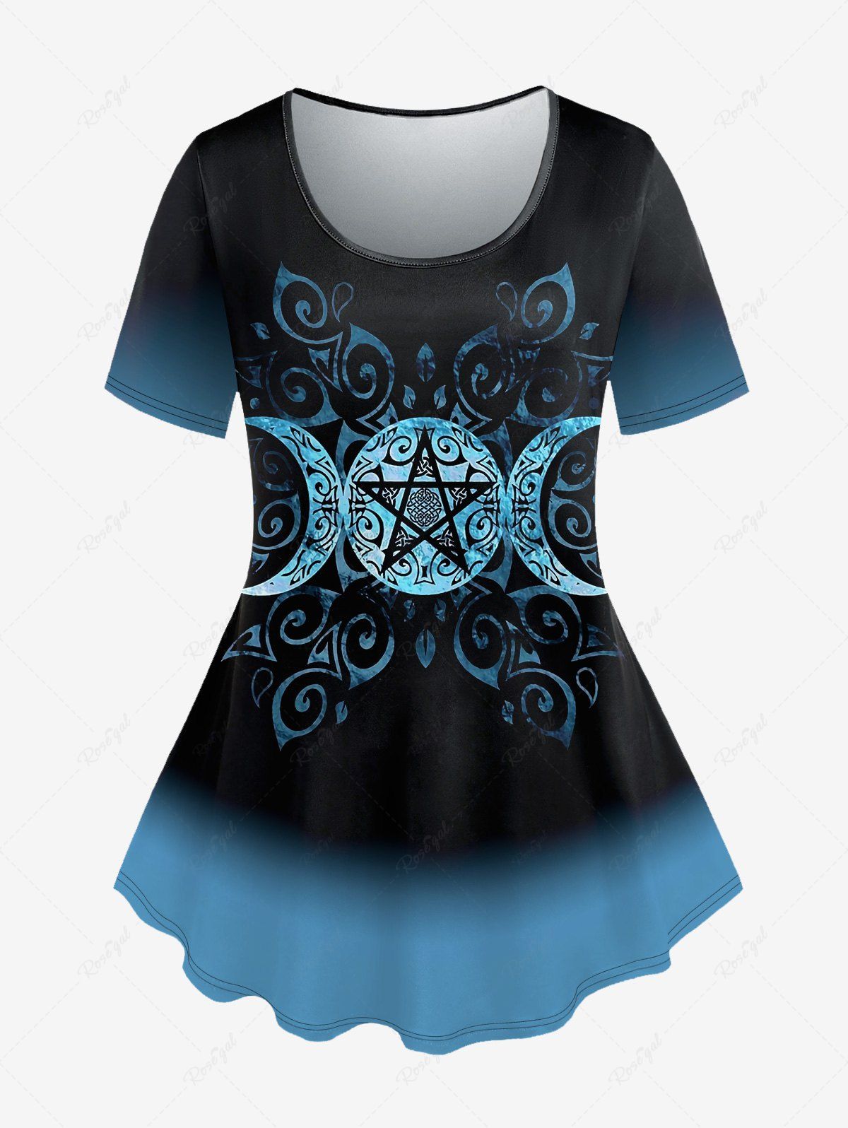 Buy Plus Size Ombre Colorblock Moon Star Floral Figure Print T-shirt  