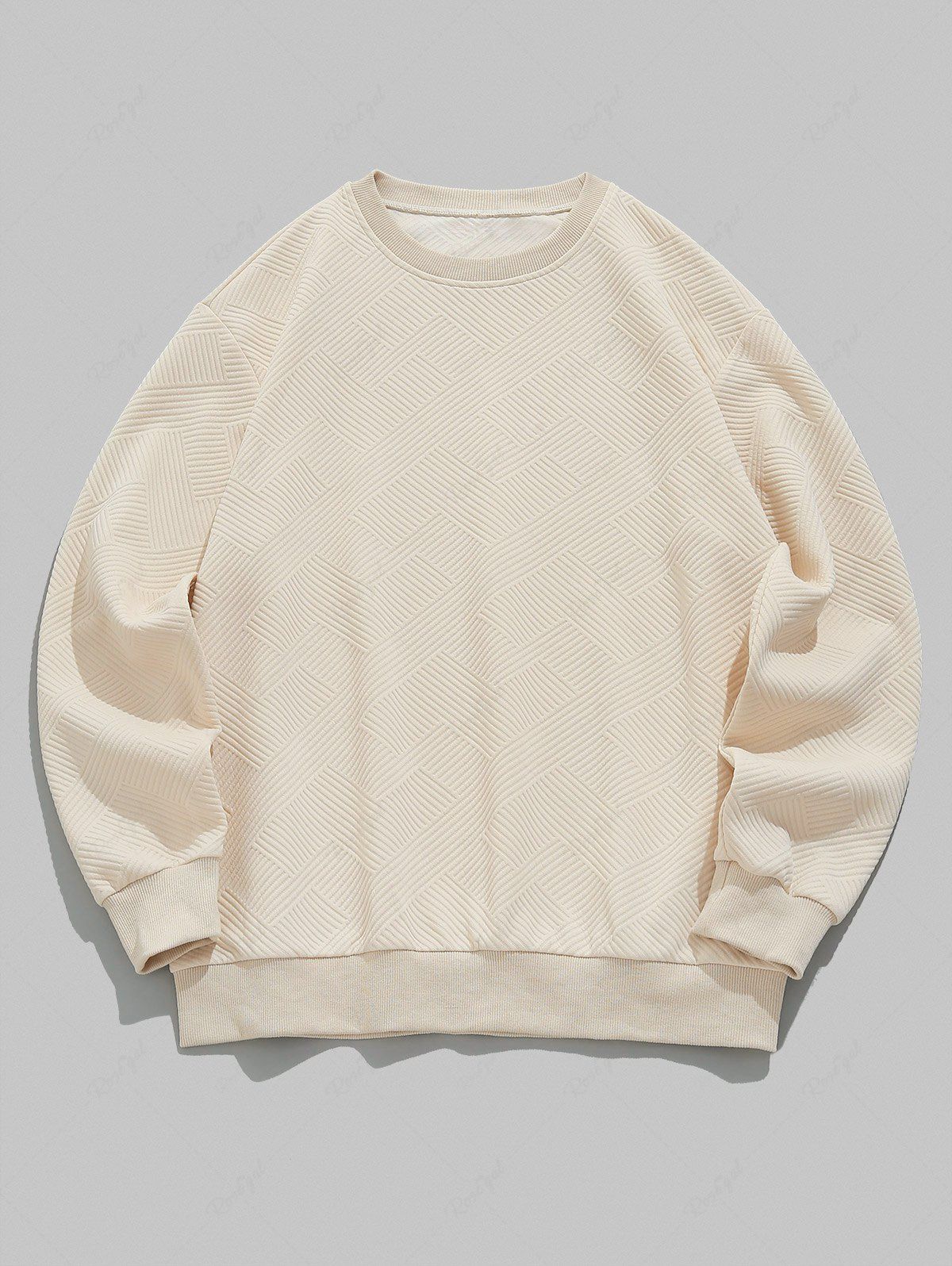 Best Crew Neck Jacquard Wave Geometric Pattern Pullover Sweatshirt  