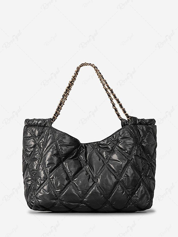 Shops Women's Fashion Daily Metal Chain Straps Quilted Padded Puffer Design Shoulder Bag  