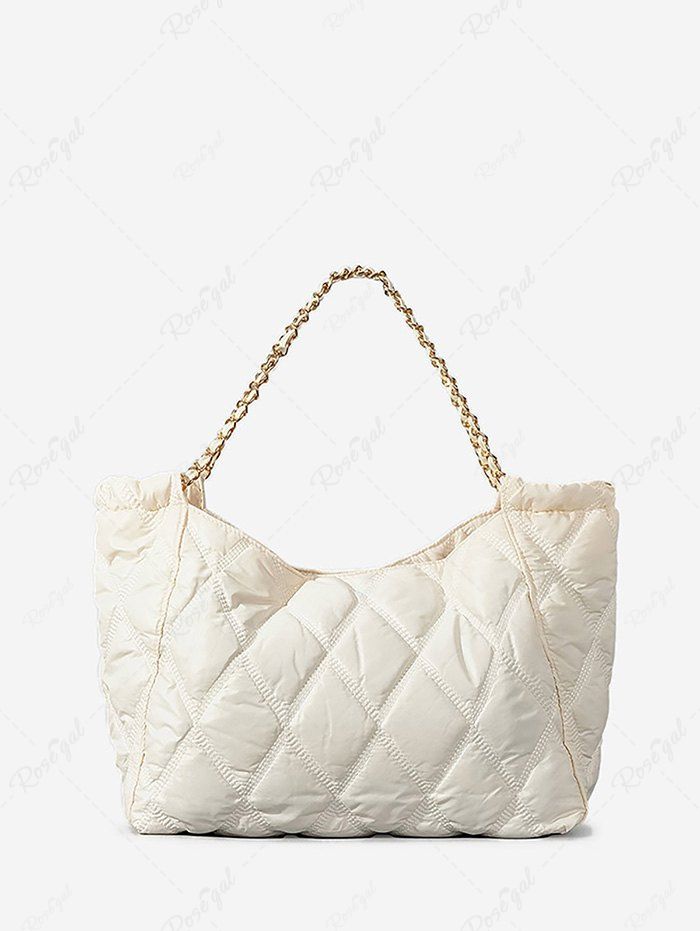 Outfit Women's Fashion Daily Metal Chain Straps Quilted Padded Puffer Design Shoulder Bag  