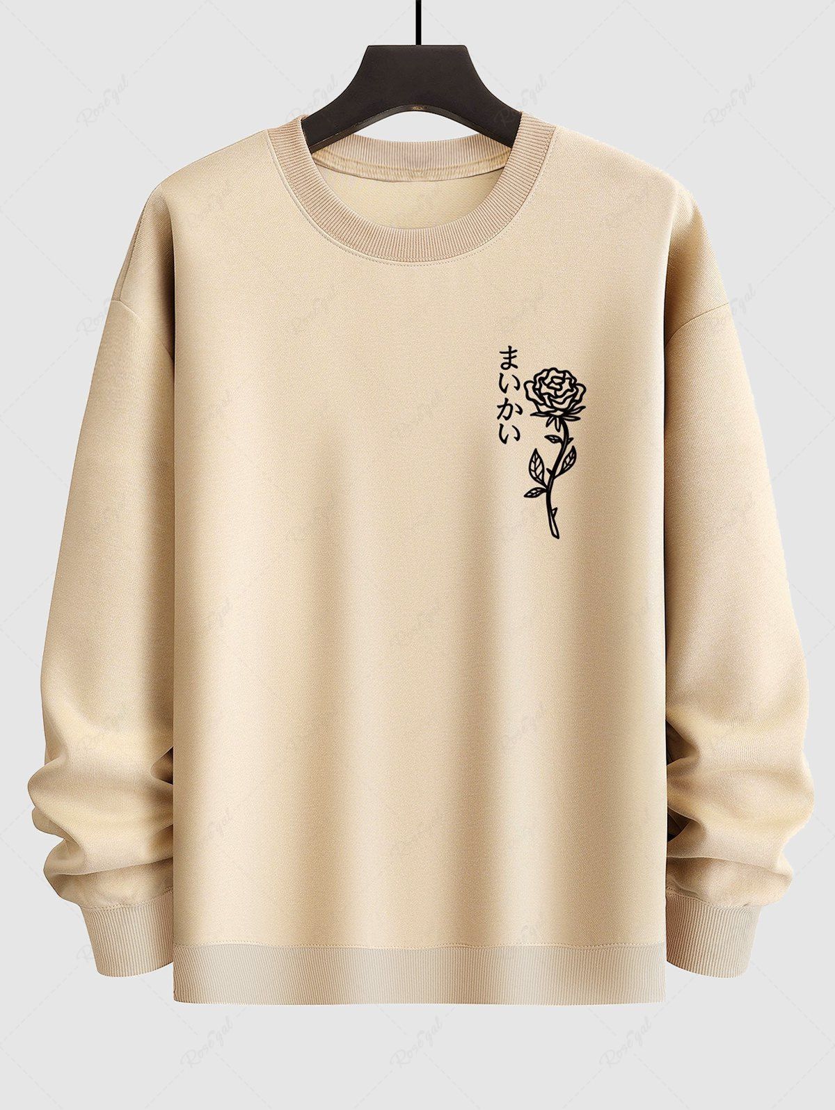 Affordable Men's Simple Style Rose Japanese Pattern Crew Neck Pullover Sweatshirt  