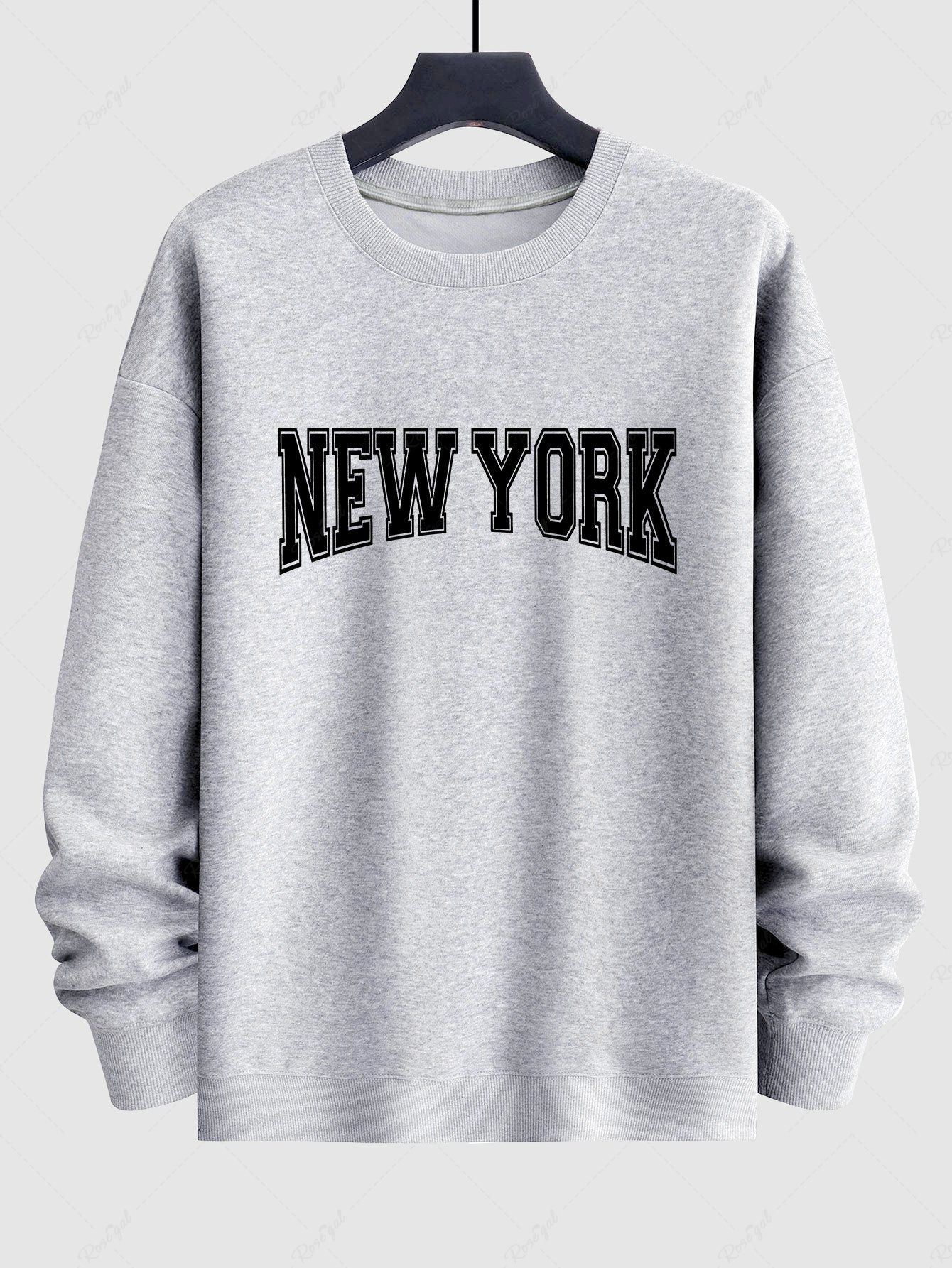 Store Men's NEW YORK Letter Crew Neck Casual Pullover Sweatshirt  