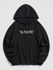 Men's Gothic Style Letter PARADISE Wings Pattern Kangaroo Pocket Pullover Hoodie -  