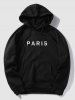 Men's Basic Minimalist Style PARIS Pattern Kangaroo Pocket Fleece-lined Hoodie and Drawstring Beam Feet Jogger Pants Set -  