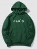 Men's Basic Minimalist Style PARIS Pattern Kangaroo Pocket Fleece-lined Hoodie and Drawstring Beam Feet Jogger Pants Set -  