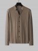 Men's Stand Collar Ribbed Jacquard Weave Button Front Long Sleeves Shirt and Straight Leg Drawstring Pants Set -  