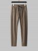Men's Stand Collar Ribbed Jacquard Weave Button Front Long Sleeves Shirt and Straight Leg Drawstring Pants Set -  