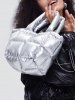 Women's Fashion Daily Streetwear Metallic Solid Color Down Padded Quilted Puffer Design Shoulder Tote Bag -  