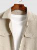 Men's Solid Color Geometric Textured Jacquard Flap Pockets Design Button Front Jacket -  
