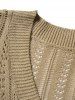 Pointelle Knit Button V Neck Casual Sweater -  