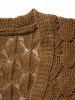 Plain Color Open-Knit Long Sleeve Cardigan -  