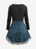 Plus Size Lace Trim Buckle Star Sparkling Sequin Sheer Mesh T-shirt -  
