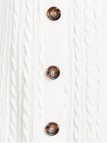 Plus Size Faux Fur Collar Buttons Cable Knit Solid Coat