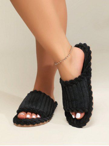 Women's Solid Color Daily Home Indoor Anti-slip Textured Corduroy Slides Slippers - BLACK - EU (36-37)