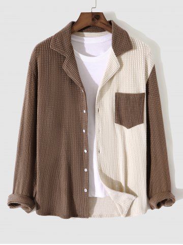 Men's Two Tone Colorblock Front Pocket Design Polar Fleece Turn-down Collar Long Sleeves Shirt - MULTI-A - XXL