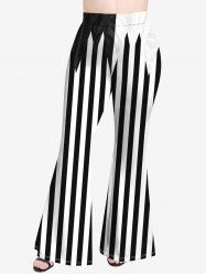 Plus Size Black White Stripes Colorblock Print Flare Pants -  