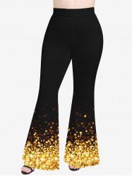 Pantalon Evasé 3D Pailleté Imprimé de Grande Taille - Jaune XS