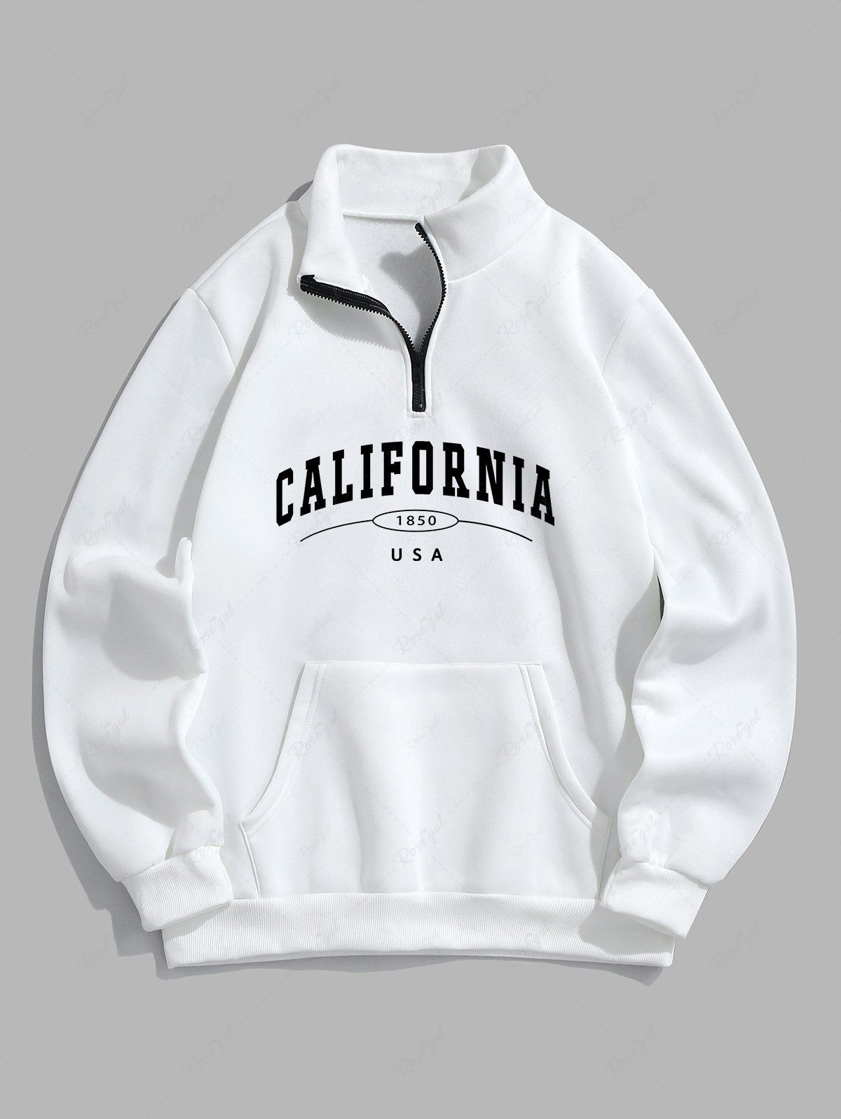 Discount Men's Casual Letter CALIFORNIA Graphic Printed Quarter Zip Thermal Fleece Lined Front Pocket Mock Neck Pullover Sweatshirt  