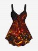 Halloween Pumpkin Glitter Printed Cinched Tank Top and Flare Pants Plus Size Outfit -  