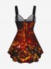 Halloween Pumpkin Glitter Printed Cinched Tank Top and Flare Pants Plus Size Outfit -  