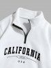 Men's Casual Letter CALIFORNIA Graphic Printed Quarter Zip Thermal Fleece Lined Front Pocket Mock Neck Pullover Sweatshirt -  