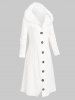 Plus Size Faux Fur Collar Buttons Cable Knit Solid Coat -  
