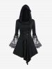Robe Mi-Longue à Capuche Asymétrique Gothique à Manches de Cloche à Lacets - Noir S | US 8