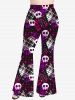 Plus Size Plaid Heart Cute Skull Stars Print Flare Pants -  
