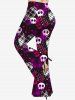 Plus Size Plaid Heart Cute Skull Stars Print Flare Pants -  
