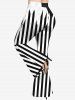 Plus Size Black White Stripes Colorblock Print Flare Pants -  