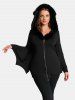 Manteau à Capuche Zippé Aile de Chauve-souris de Grande Taille à Col Fourré - Noir 1X | US 14-16