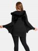 Manteau à Capuche Zippé Aile de Chauve-souris de Grande Taille à Col Fourré - Noir 1X | US 14-16