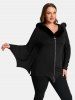 Manteau à Capuche Zippé Aile de Chauve-souris de Grande Taille à Col Fourré - Noir 1X | US 14-16