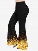 Pantalon Evasé 3D Pailleté Imprimé de Grande Taille - Jaune XS