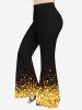 Pantalon Evasé 3D Pailleté Imprimé de Grande Taille - Jaune 6X