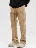 Casual Pocket Zip Decor Faux Suede Drawstring Pants -  