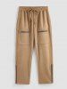 Casual Pocket Zip Decor Faux Suede Drawstring Pants -  