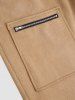 Casual Pocket Zip Decor Faux Suede Drawstring Pants -  