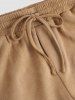 Casual Pocket Zip Decor Faux Suede Drawstring Pants -  