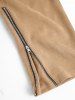 Casual Pocket Zip Decor Faux Suede Drawstring Pants -  