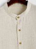 Men's Plain Color Button Front Stand Collar Long Sleeves Linen Shirt -  