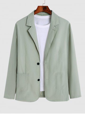 Men's See-through Breathable Lightweight Lapel Collar Front Pockets Design Sunscreen Suit Shacket - LIGHT GREEN - M