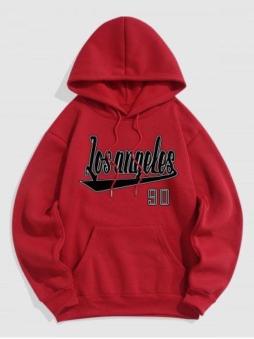 Sweat à Capuche Pull-over à Doublure Fourrée en Laine avec Poche Kangourou pour Homme - RED - 2XL