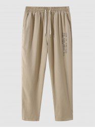 Men's Daily Casual Drawstring Pocket WORK HARD Slogan Print Straight Pants -  