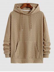 Kangaroo Pocket Decor Wave Jacquard Textured Hoodie -  
