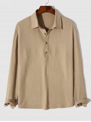 Men's Plain Color Textured Half Button Design Long Sleeves Pullover Casual Shirt -  