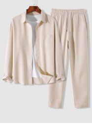ZAFUL Men's Casual Basic Solid Color Long Sleeves Pocket Shirt Drawstring Pants Two Piece Set -  
