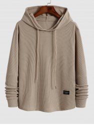 Men's Casual Daily Letter Patched Design Textured Drawstring Pullover Hoodie -  